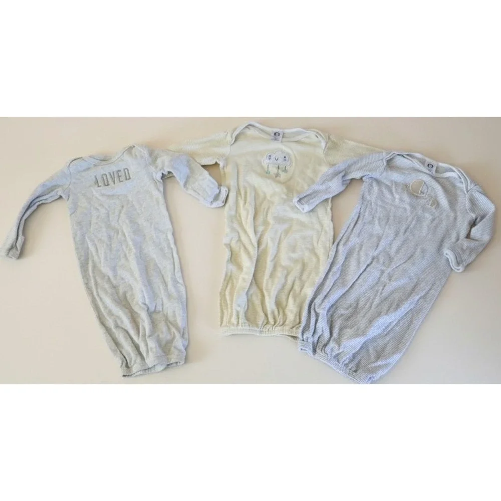 3 Pc Baby Newborn 0-3‎ m Cotton Sleeper Gowns Sleep Sacks Pajamas Lot Bundle